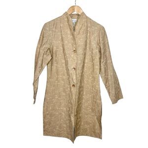 Coldwater Creek Embroidered Linen Long Jacket Tan Womens Small Boho Cotton